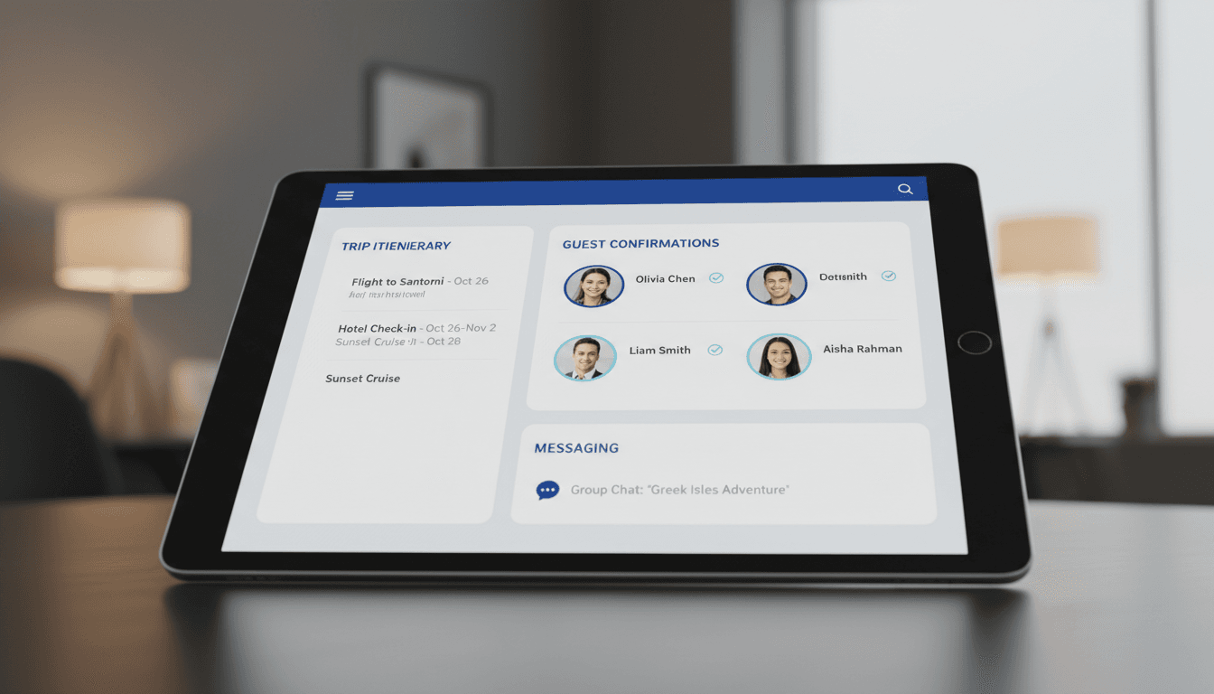 Digital communication platform displaying group travel coordination details