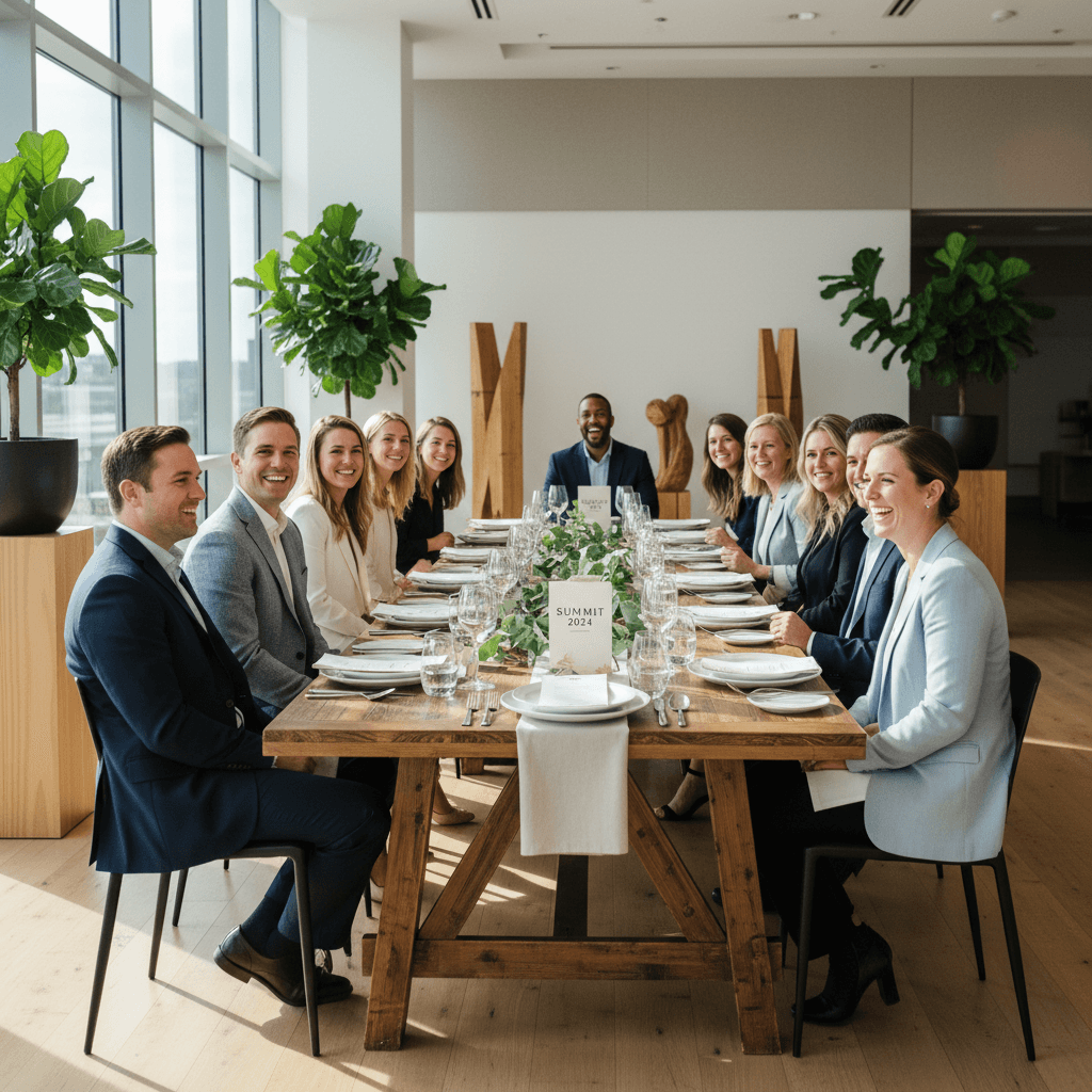 Corporate retreat dinner with professionals dining together