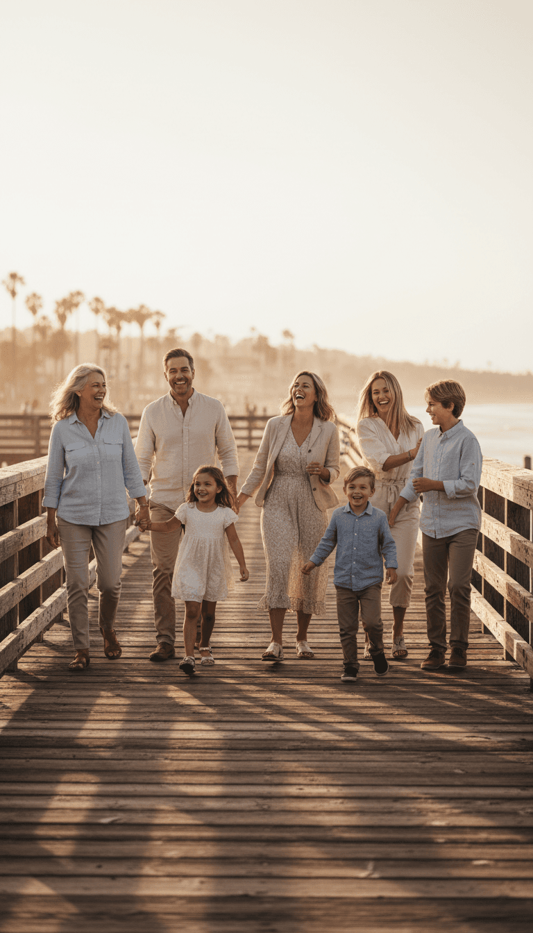 Multi-generational family enjoying a Santa Barbara beach walk