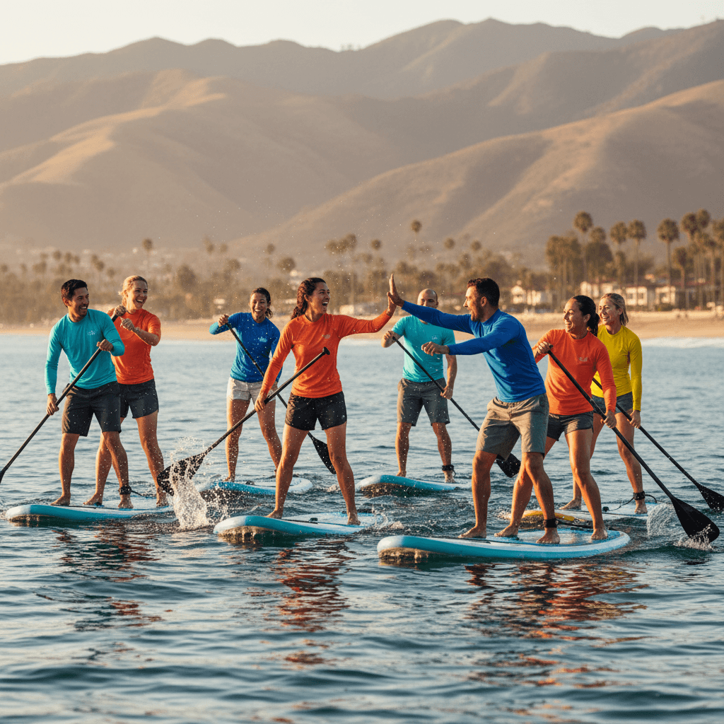 Corporate group participating in team-building activity in Santa Barbara