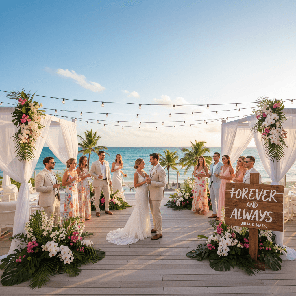 Wedding celebration at seaside venue