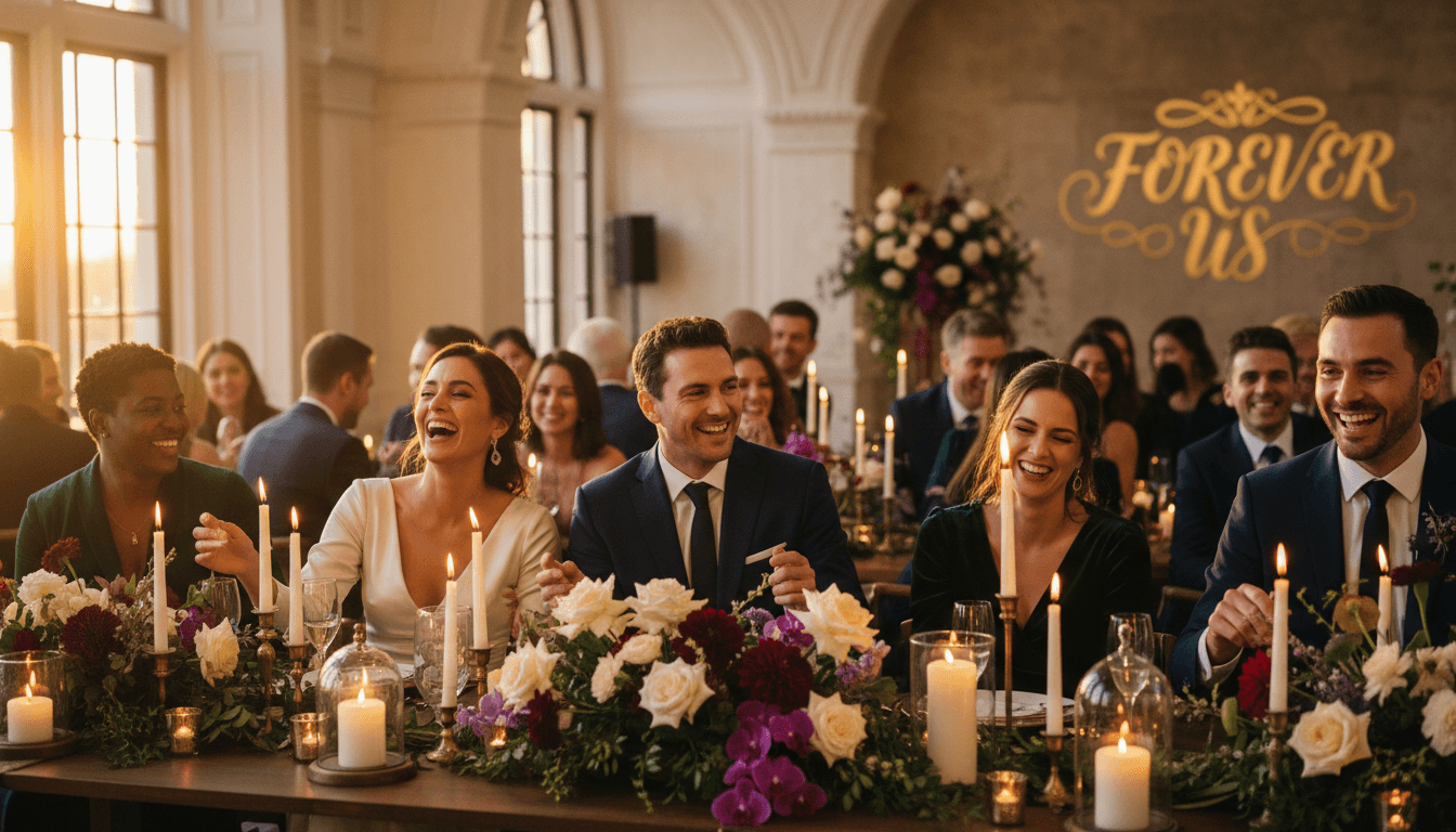 Celebratory moment at an elegant event with guests enjoying the atmosphere