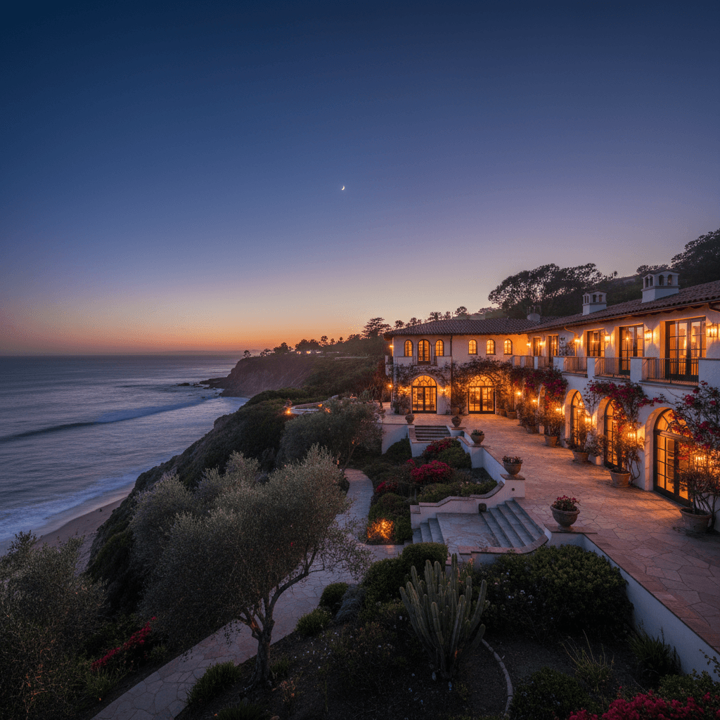 Stunning Santa Barbara coastal villa venue at golden hour
