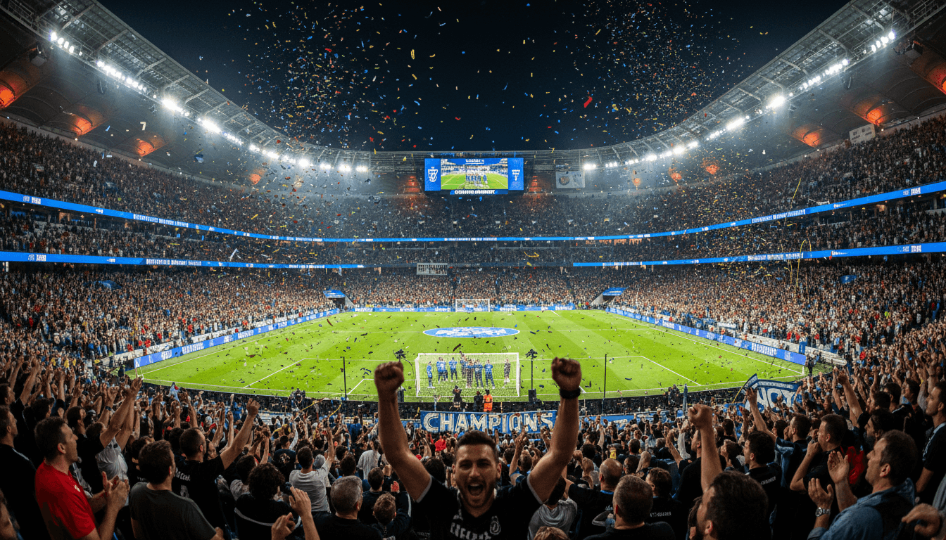 Packed stadium with enthusiastic fans during a major sporting event