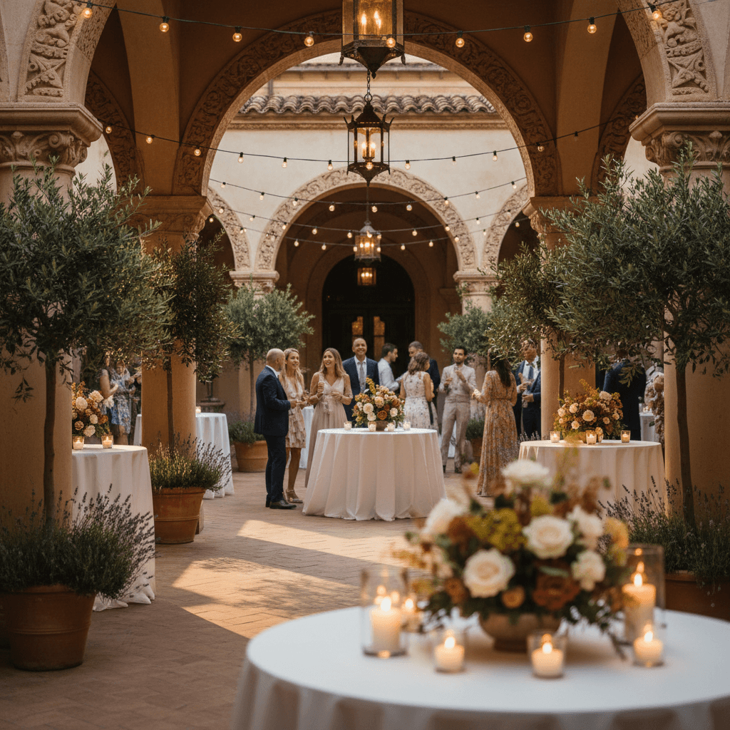 Mediterranean courtyard venue with garden ambiance