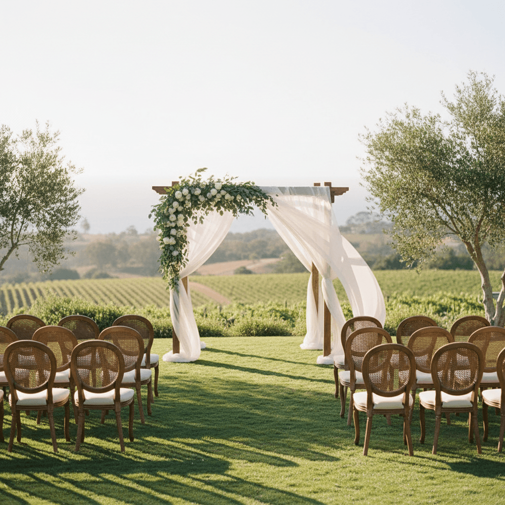 Outdoor ceremony space with views of Santa Barbara vineyards or coast
