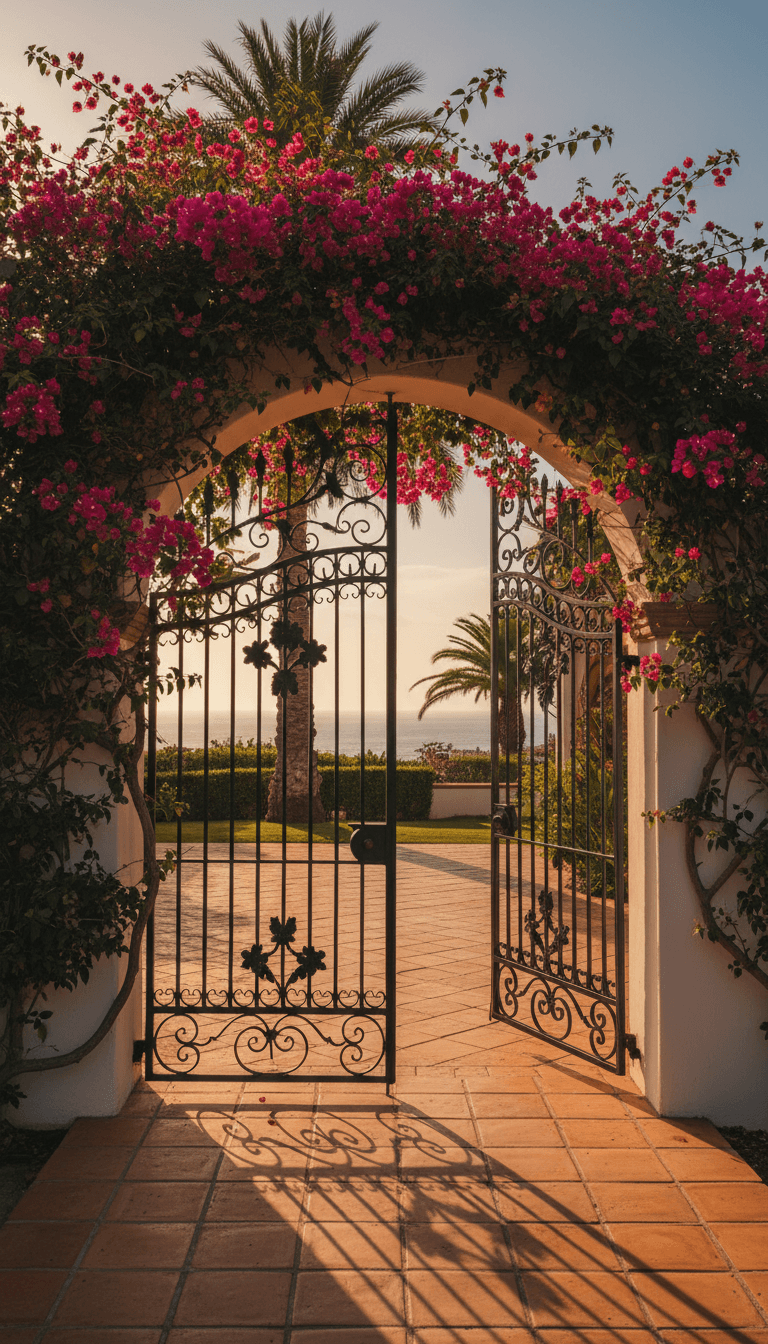 Spanish colonial villa entrance in Santa Barbara