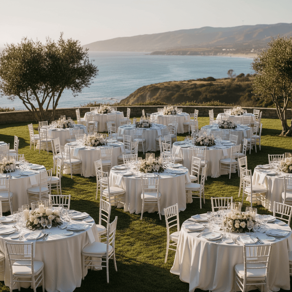 Elegant Santa Barbara venue setup with ocean views