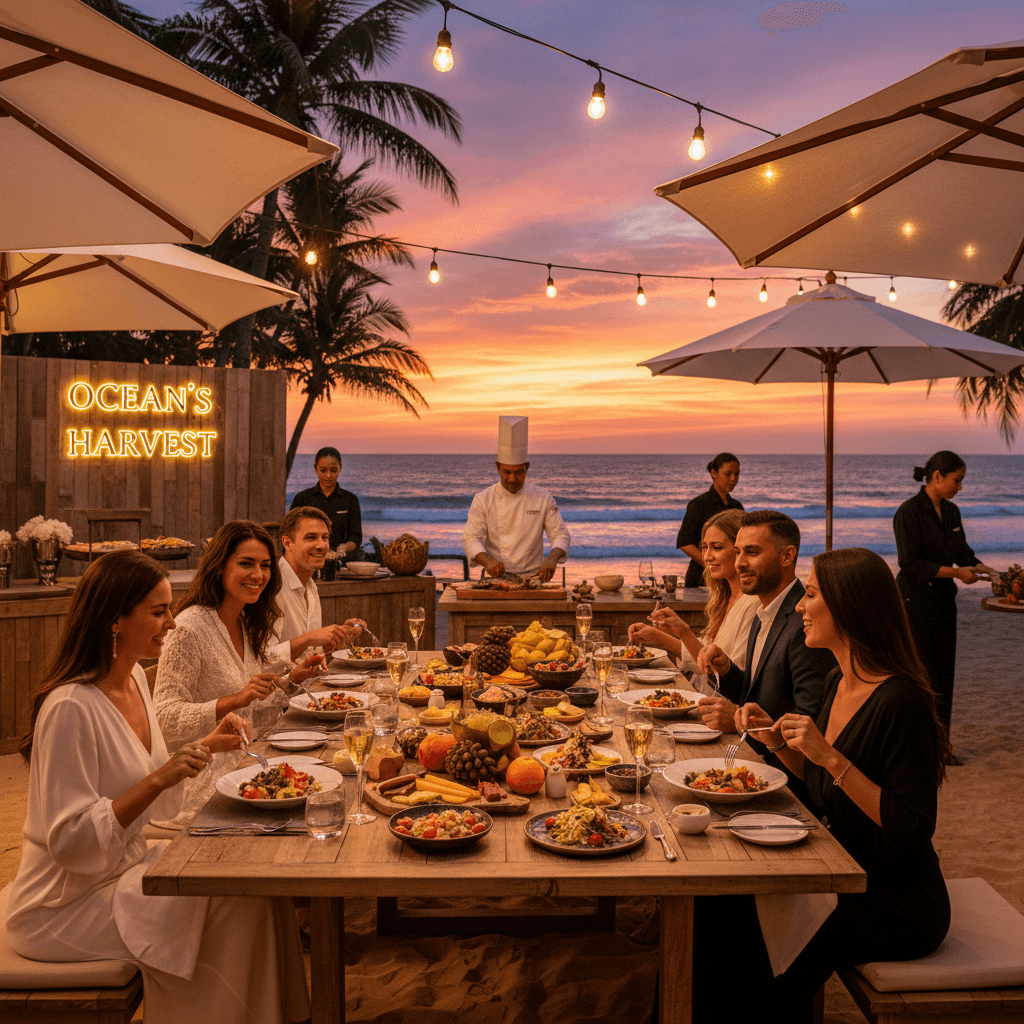 Group dining experience at elegant beachfront venue