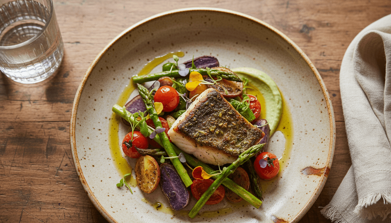 Locally-sourced cuisine plating with fresh Santa Barbara ingredients