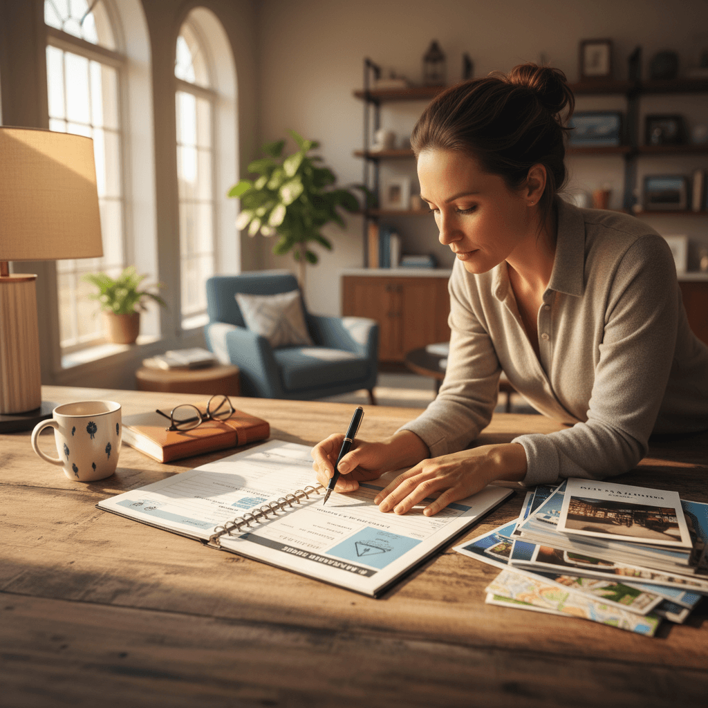Travel planner reviewing detailed group itinerary