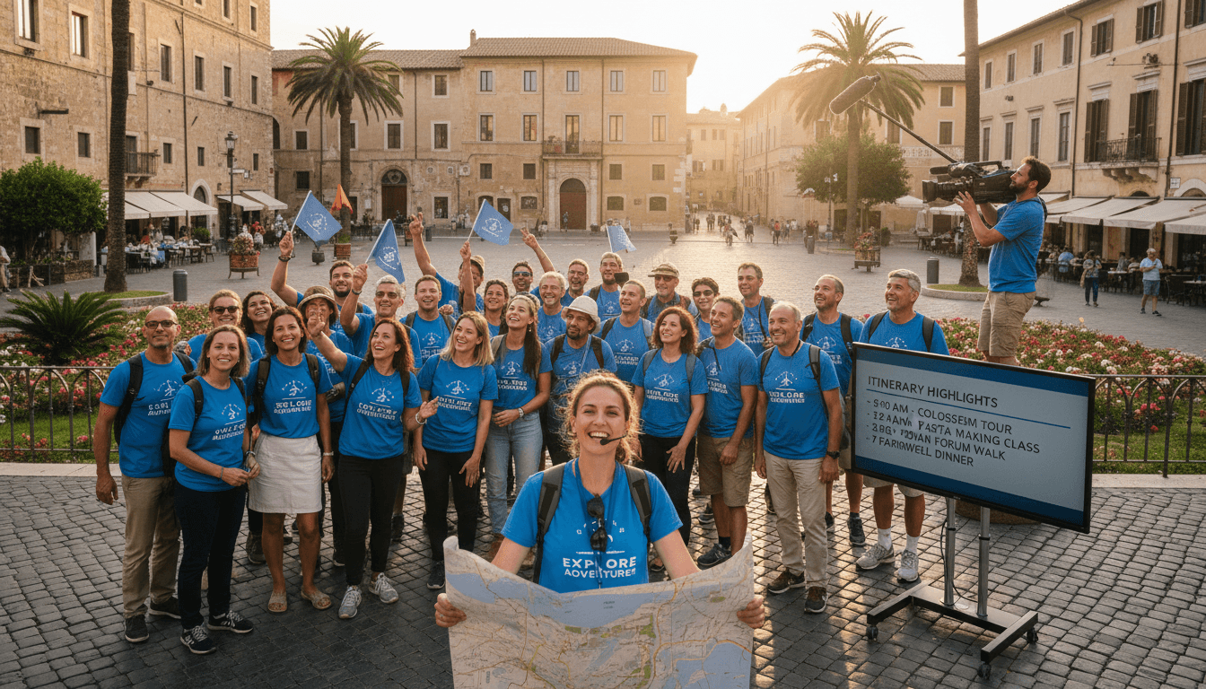 Group of travelers enjoying a coordinated destination event with professional planning and curated experience
