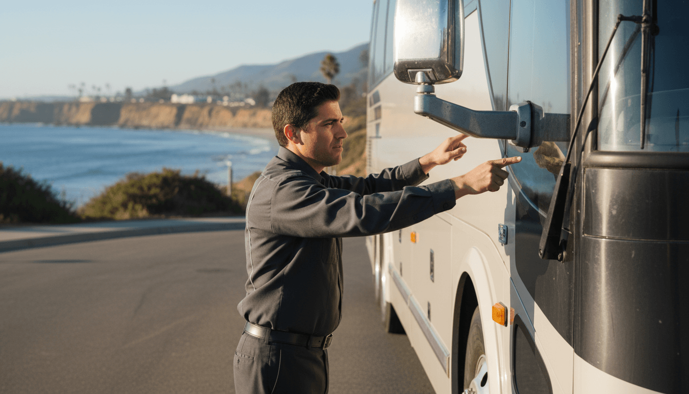 Professional driver preparing group transportation vehicle