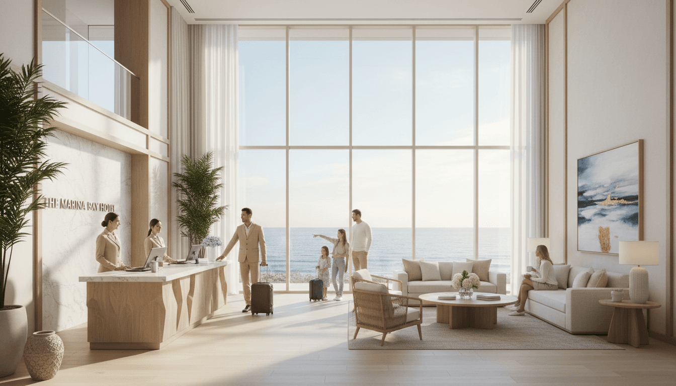 Welcoming hotel lobby with ocean views in Santa Barbara
