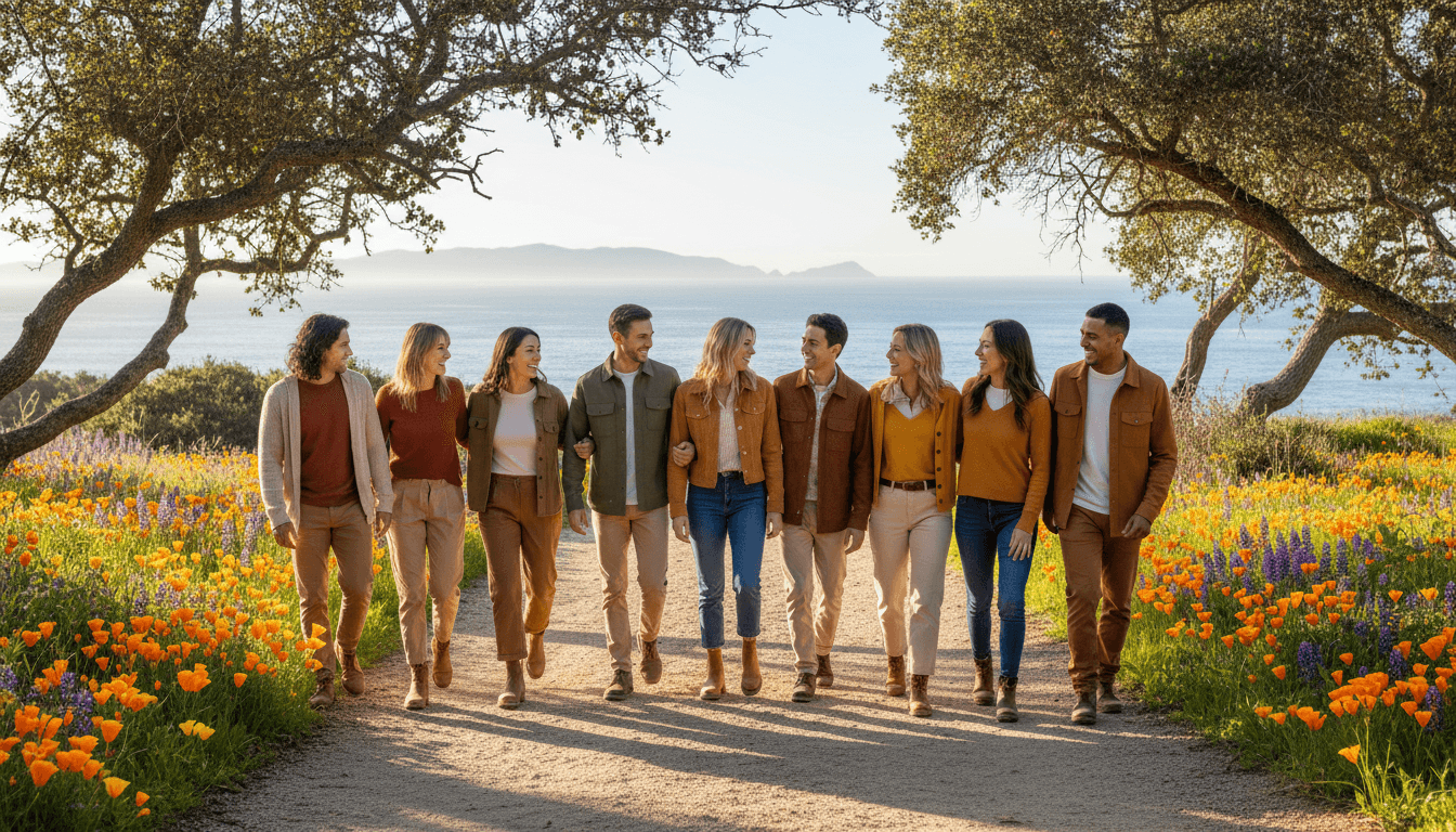 Group of guests walking together on a scenic Santa Barbara coastal trail