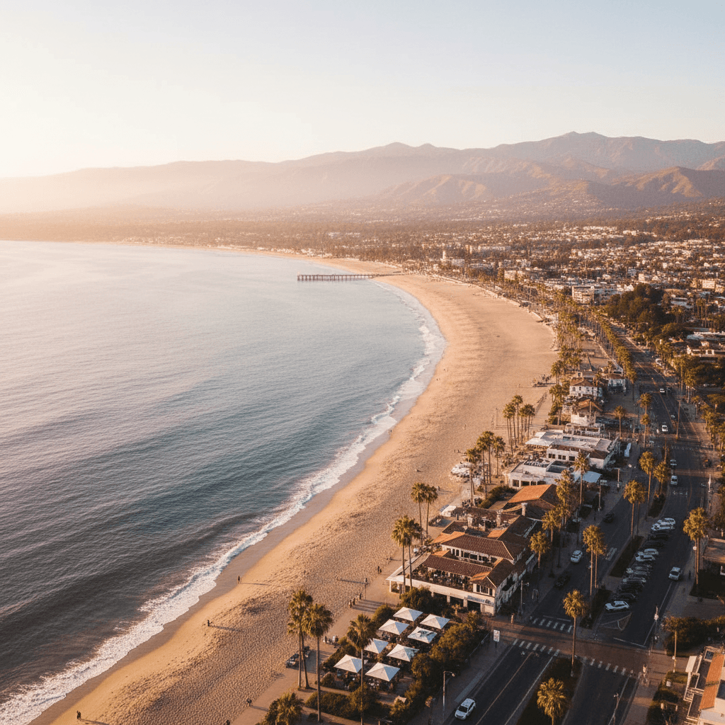 Aerial view of Santa Barbara coastline and beaches