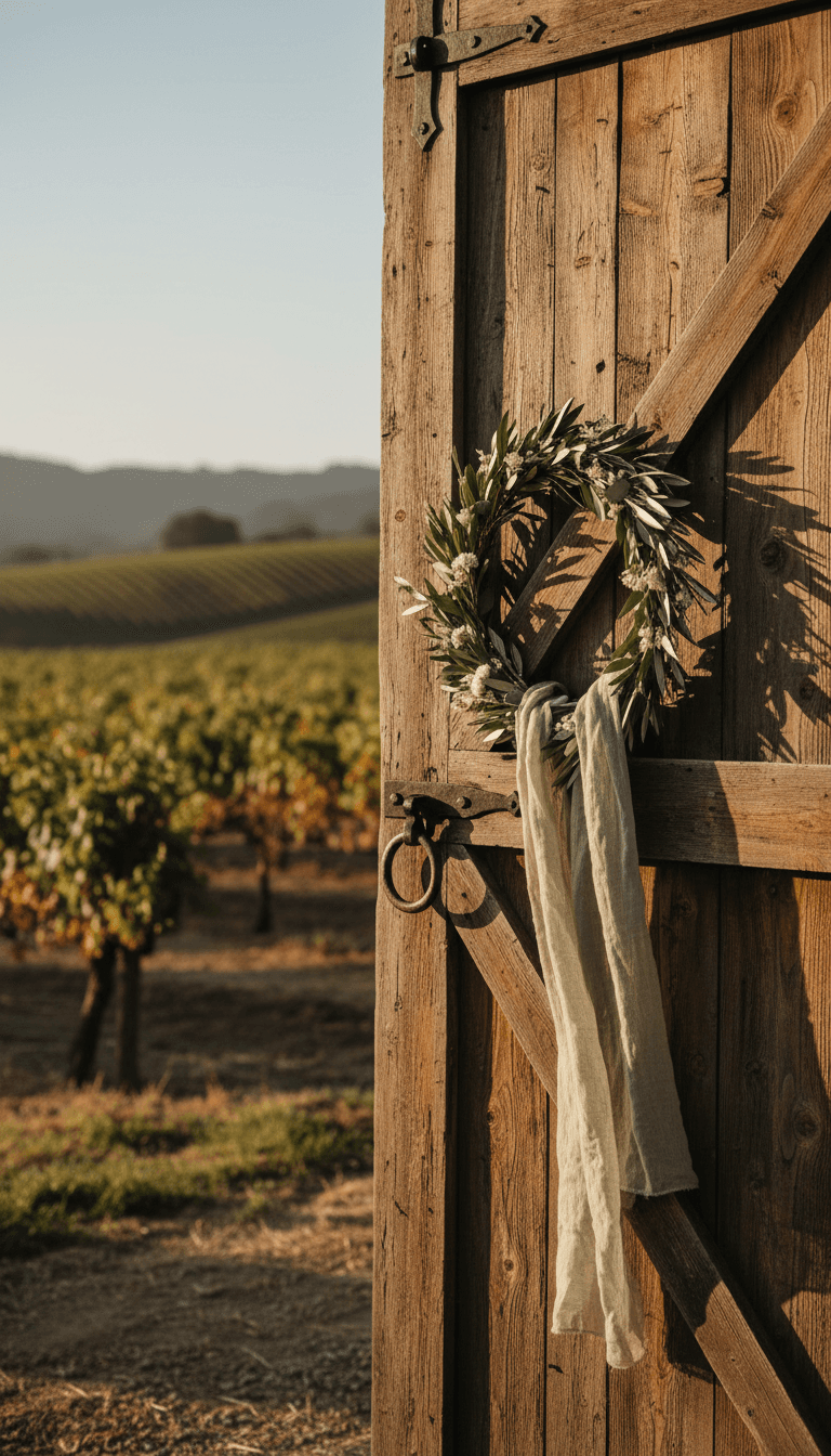 Rustic barn doors with vineyard setting