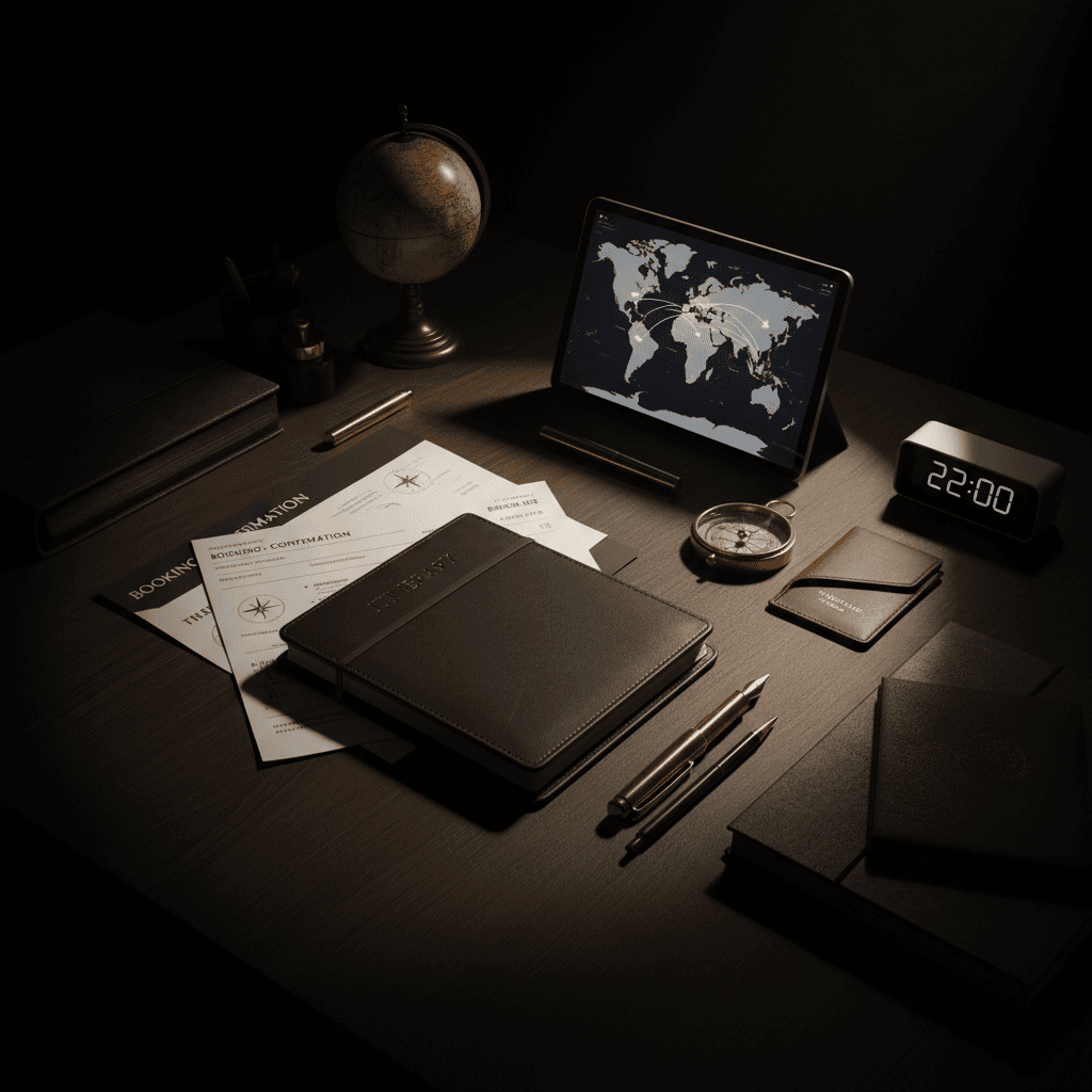 Professional travel logistics and planning workspace
