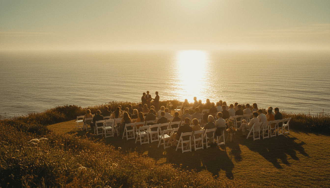 Oceanfront cliff-top ceremony seating with ocean view