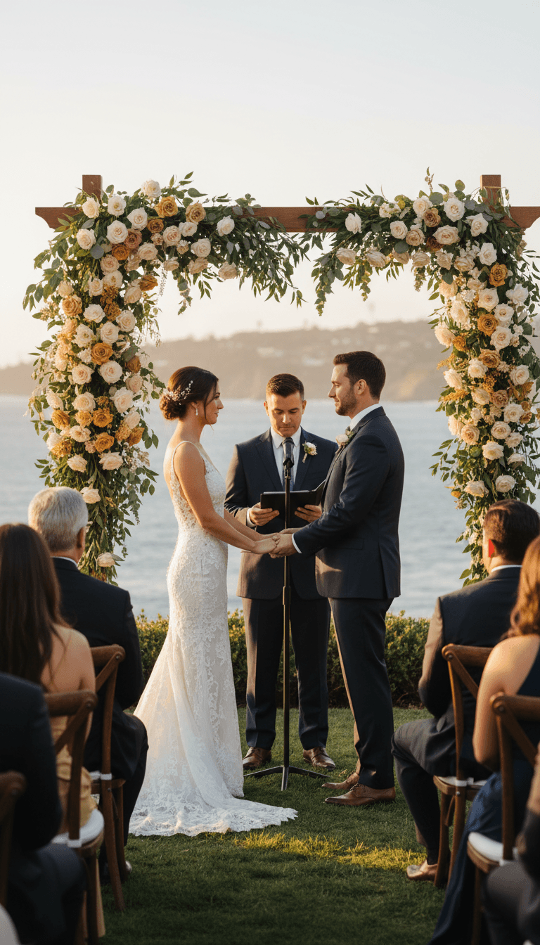 Heartfelt ceremony moment at an oceanside Santa Barbara venue